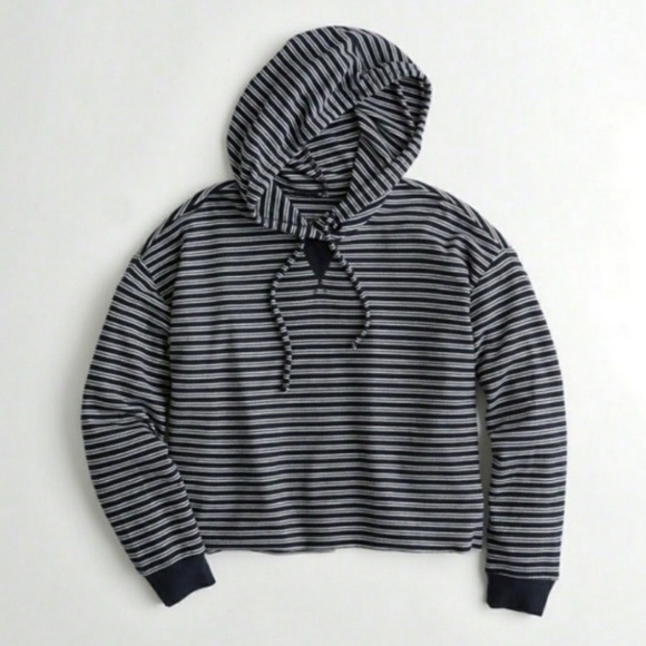Hollister Must have collection Navy Striped Waffle Knit Hoodie - Picture 1 of 11